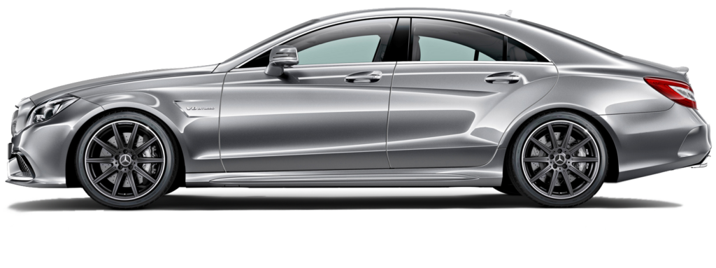 Side profile of a silver luxury sedan